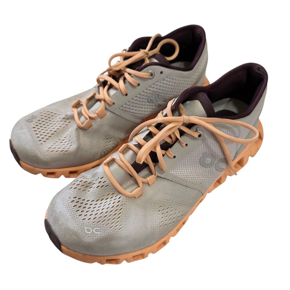 On Cloud X Running Shoes Womens 8 Gray Peach Mesh Athletic Sneakers Size‎ 8